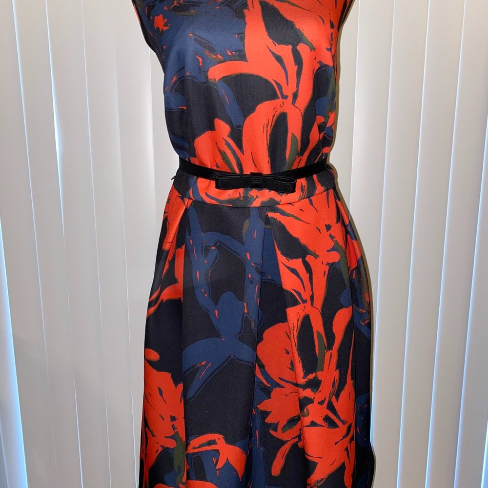 Plus Size Dress Navy Orange Black, Sleeveless Belt